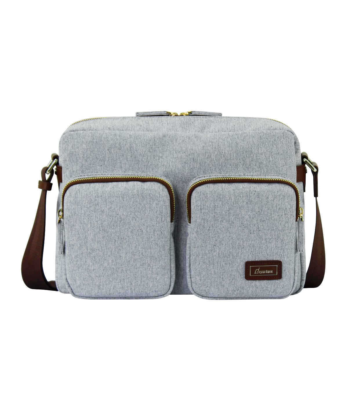 《斜背》三層拉鍊斜肩包-灰白色